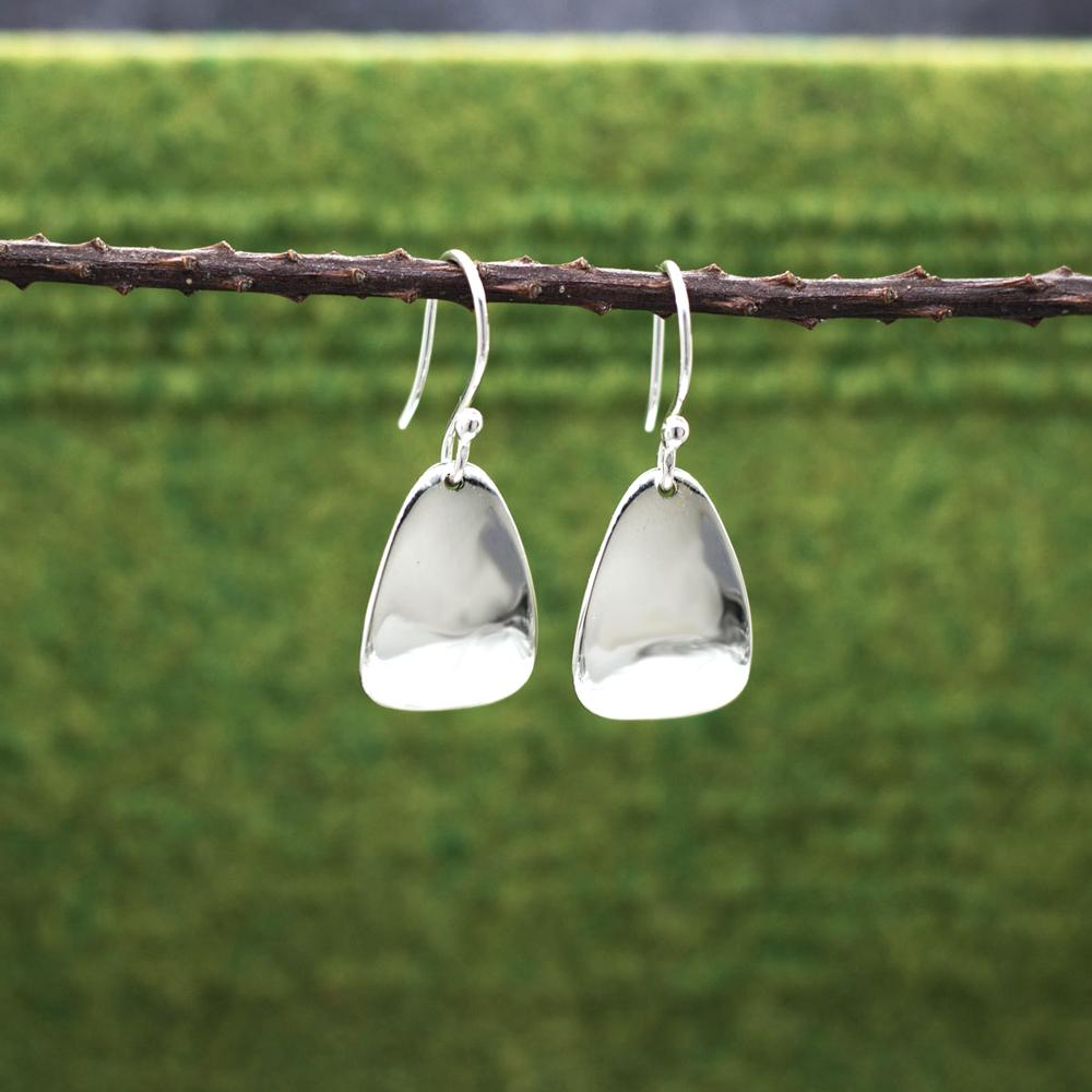 Daisy Petal Sterling Silver Earrings With High Polished Silver Finish | French Wire Silver Earrings picture