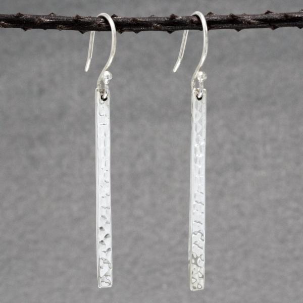 Slab Sterling Silver Earrings With Hammered Silver Finish | French Wire Silver Earrings picture