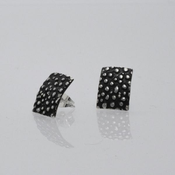 Small Rectangle Dotted Sterling Silver Earrings With Oxidized Silver Finish | Silver Post Earrings