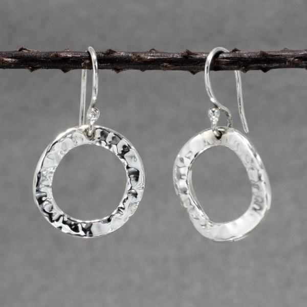 Rippled Inner Silver Hoop Earrings With Hammered Silver Finish | French Wire Silver Earrings picture