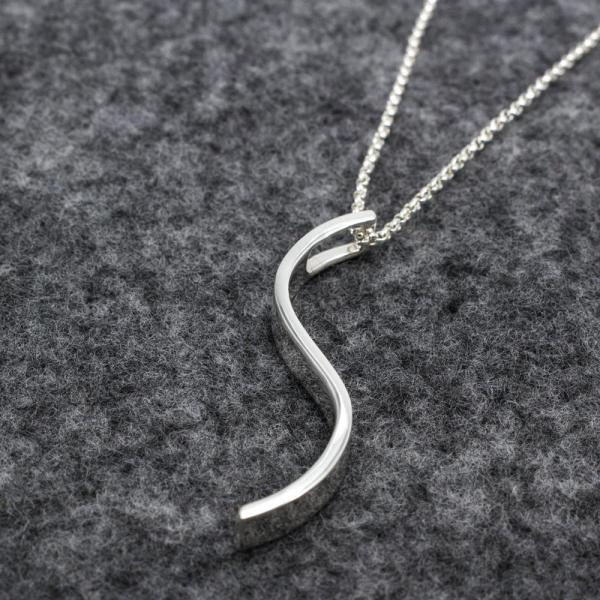 Small Three-Dimensional S Bar Sterling Silver Pendant With High Polished Silver Finish | Adjustable Silver Chain picture