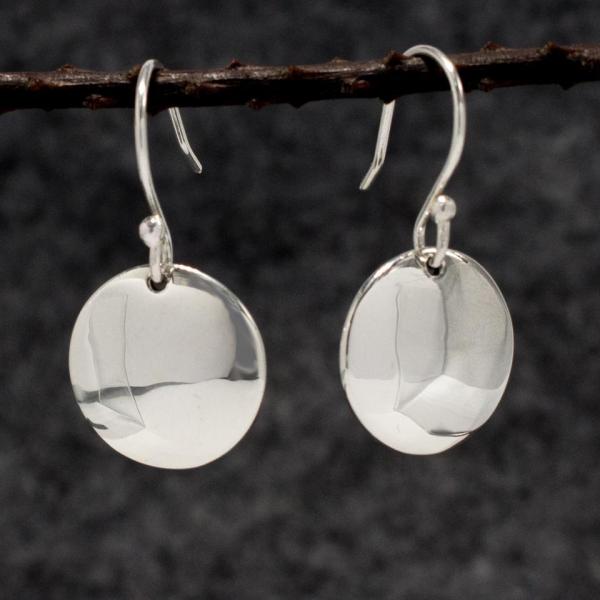 Disc Sterling Silver Earrings With High Polished Silver Finish | French Wire Silver Earrings picture