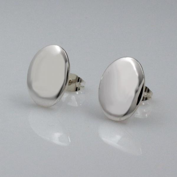 Small Oval Sterling Silver Earrings With High Polished Silver Finish | Silver Post Earrings picture