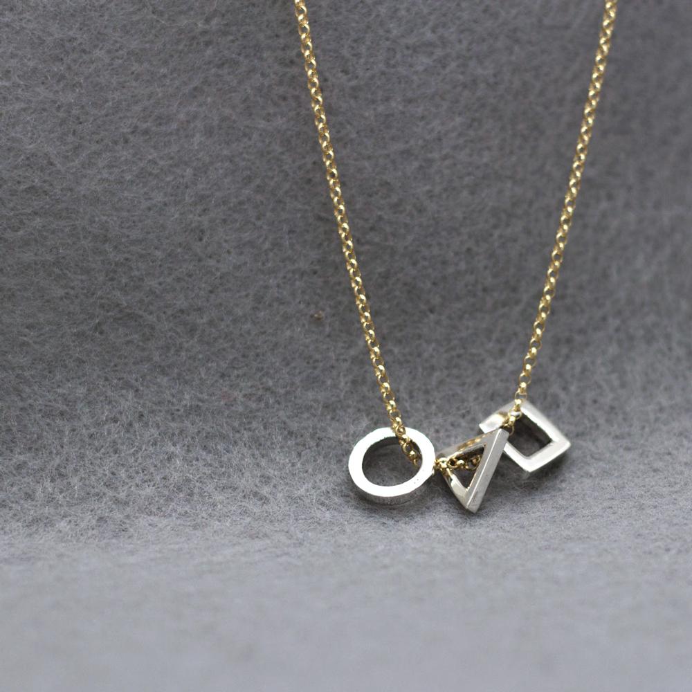 GeomeThree Charms Necklace With High Polished Silver Finish | Adjustable Gold Filled Silver Chain picture