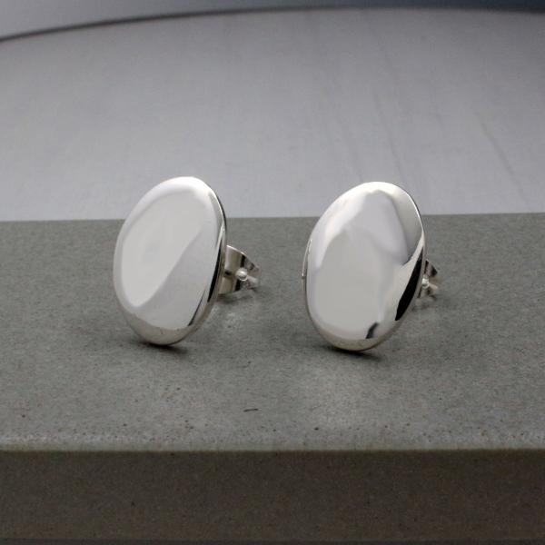 Small Oval Sterling Silver Earrings With High Polished Silver Finish | Silver Post Earrings picture