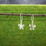 Small Daisy Sterling Silver Earrings With High Polished Silver Finish | French Wire Silver Earrings