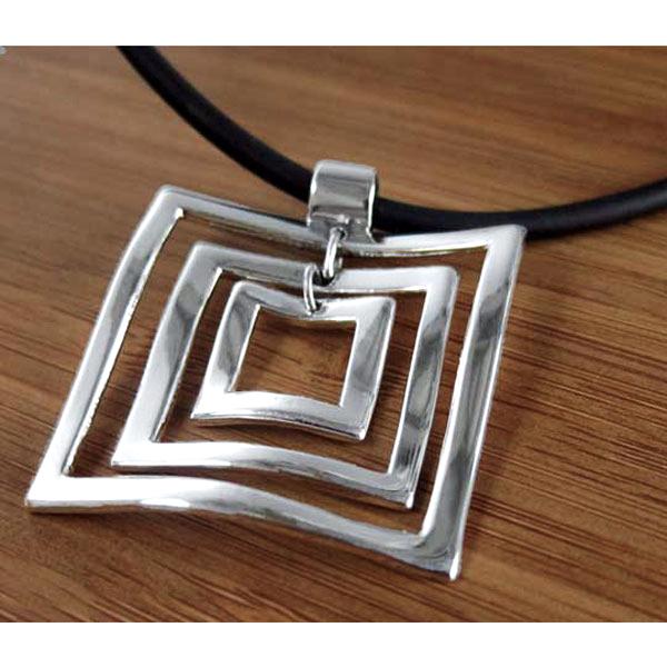 AYA Square Sterling Silver Pendant | High Polished Finish | Adjustable Silver Chain picture