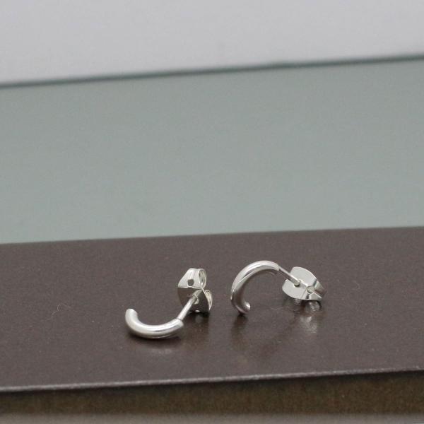 Tiny C Sterling Silver Earrings With High Polished Silver Finish | Silver Post Earrings picture