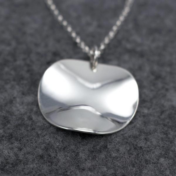 Lucilla Disc Sterling Silver Pendant With High Polished Sterling Silver Wave | Adjustable Silver Chain picture