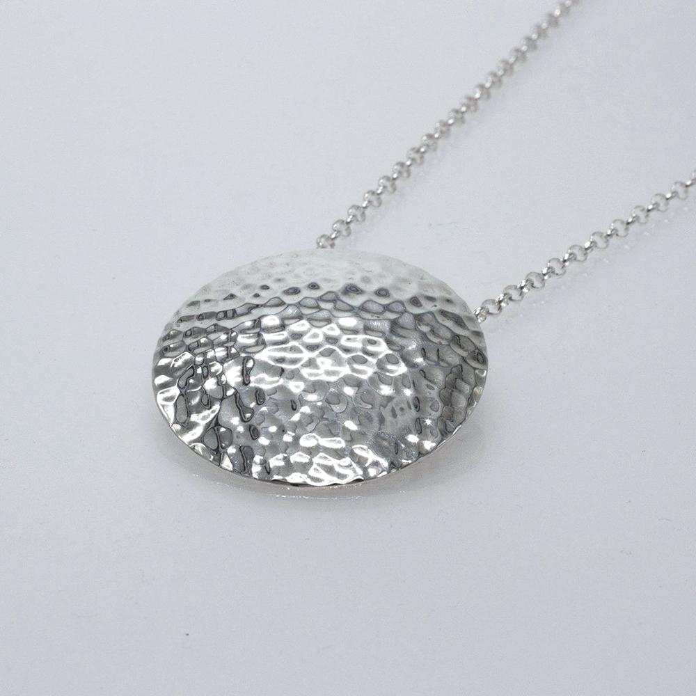 Disc Sterling Silver Pendant With Hammered Silver Finish | Adjustable Silver Chain picture