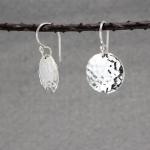 Disc Sterling Silver Earrings With Hammered Silver Finish | French Wire Silver Earrings