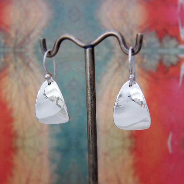 Daisy Petal Sterling Silver Earrings With High Polished Silver Finish | French Wire Silver Earrings picture
