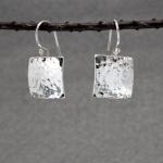 Square Sterling Silver Earrings With Hammered Silver Finish | French Wire Silver Earrings