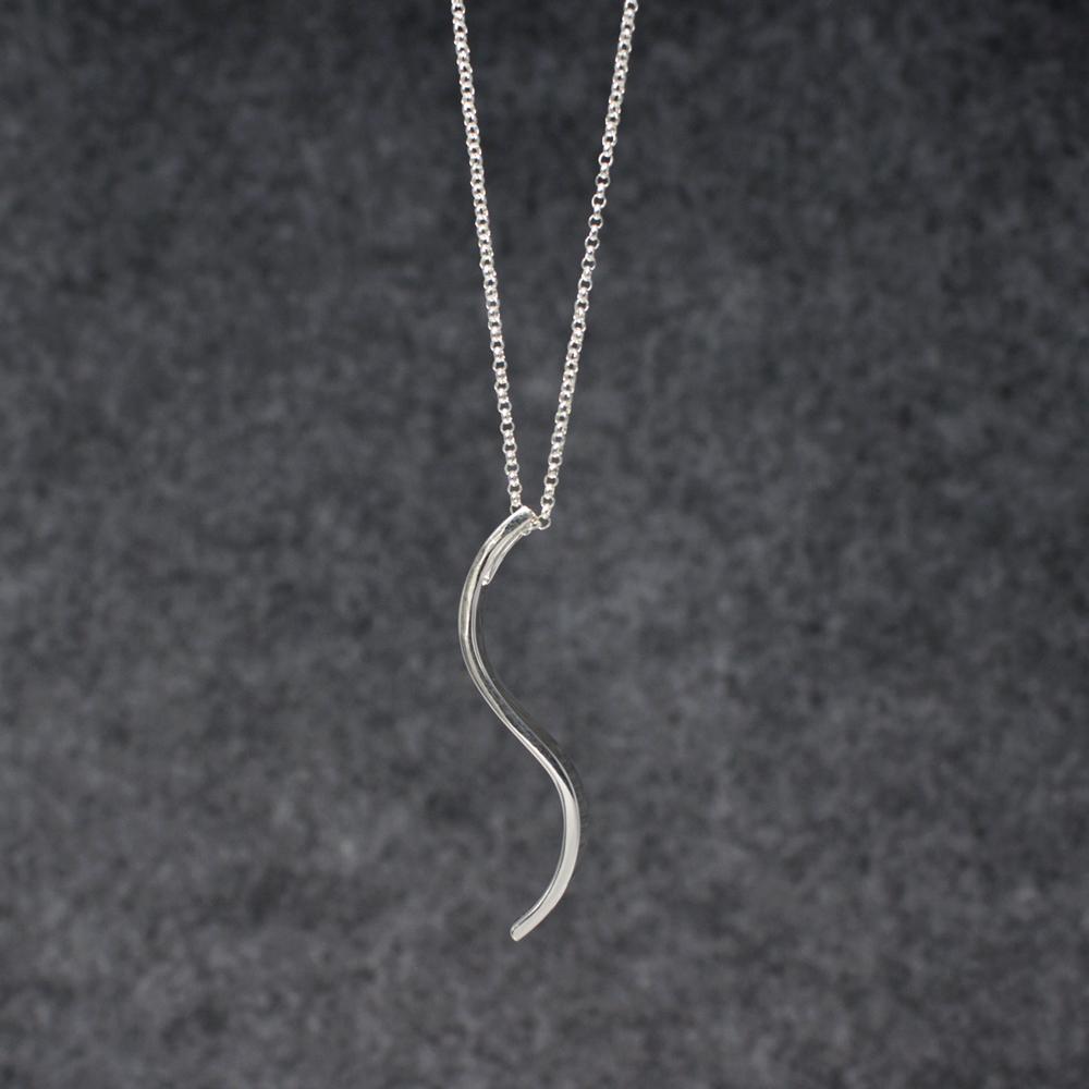 Small Three-Dimensional S Bar Sterling Silver Pendant With High Polished Silver Finish | Adjustable Silver Chain picture