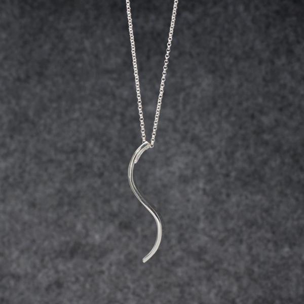 Small Three-Dimensional S Bar Sterling Silver Pendant With High Polished Silver Finish | Adjustable Silver Chain picture