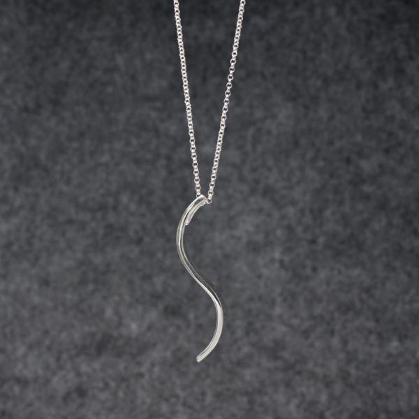 Small Three-Dimensional S Bar Sterling Silver Pendant With High Polished Silver Finish | Adjustable Silver Chain picture
