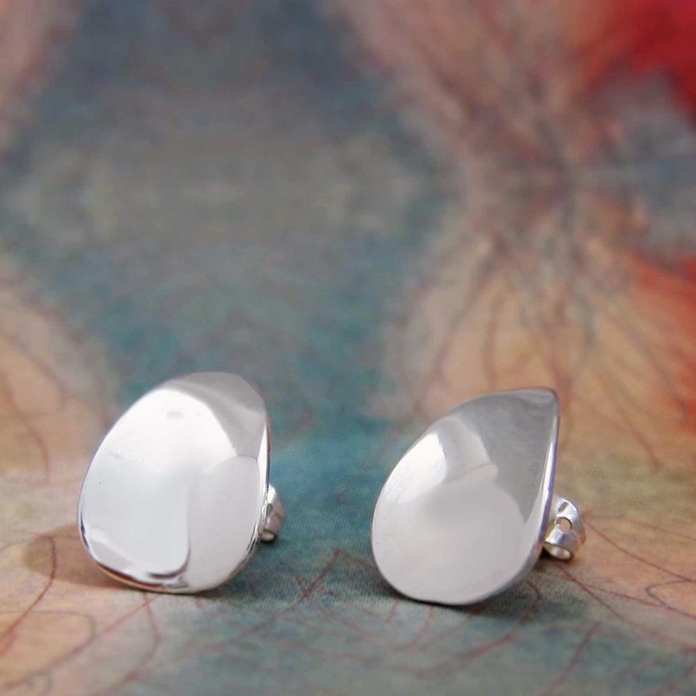 Daisy Petal Sterling Silver Earrings With High Polished Silver Finish | Silver Post Earrings picture