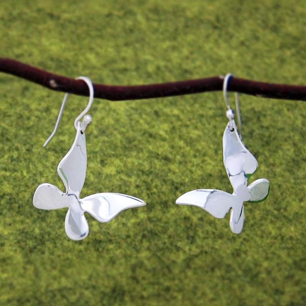 Queen Butterfly Sterling Silver Earrings With High Polished Silver Finish | French Wire Silver Earrings picture