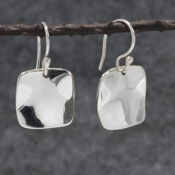 Lucilla Square Sterling Silver Earrings | Wave With High Polished Silver Finish | French Wire Silver Earrings