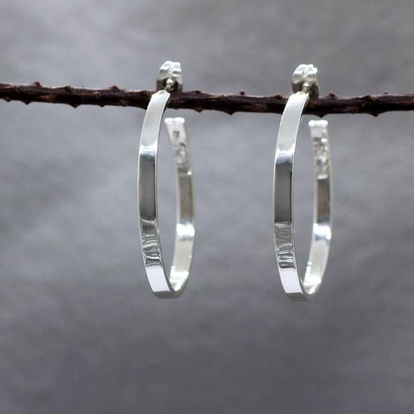 Simple Silver Hoop Earrings With High Polished Silver Finish | Silver Post Earrings picture