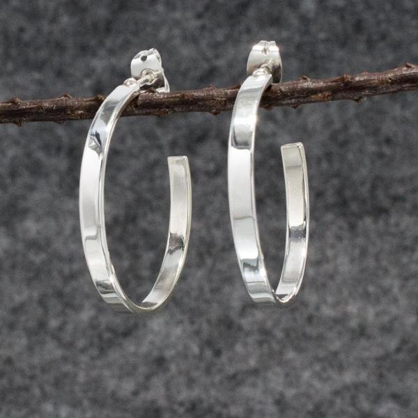 Simple Silver Hoop Earrings With High Polished Silver Finish | Silver Post Earrings