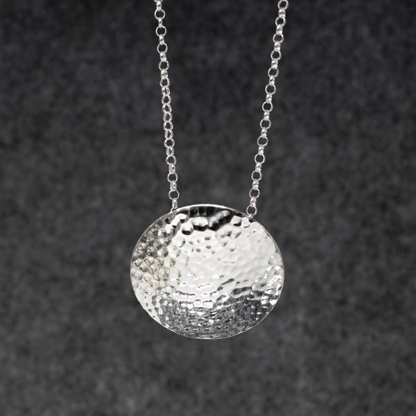 Disc Sterling Silver Pendant With Hammered Silver Finish | Adjustable Silver Chain picture