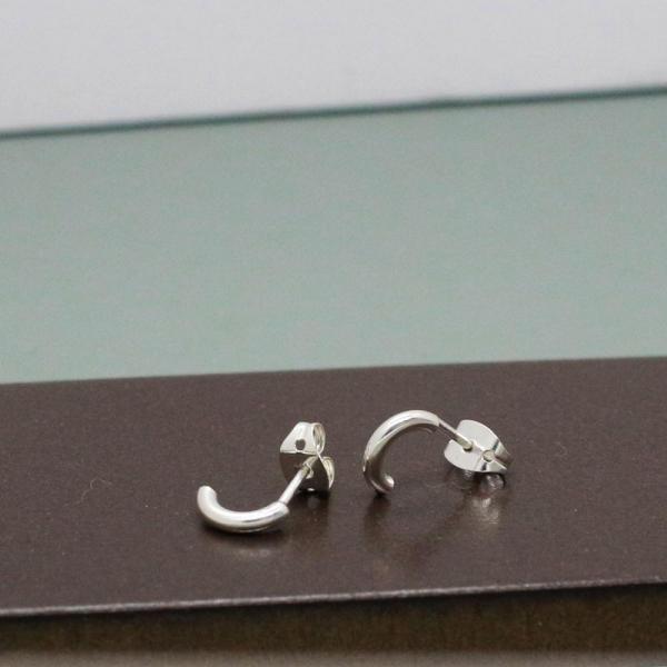 Tiny C Sterling Silver Earrings With High Polished Silver Finish | Silver Post Earrings picture