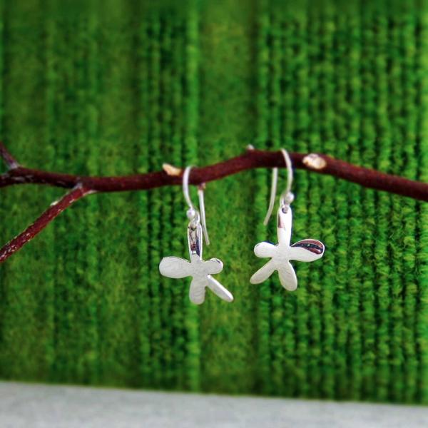 Small Happy Daisy Sterling Silver Earrings With High Polished Silver Finish | French Wire Silver Earrings picture