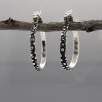 Small Simple Silver Hoop Earrings With Oxidized Dotted Silver | Silver Post Earrings