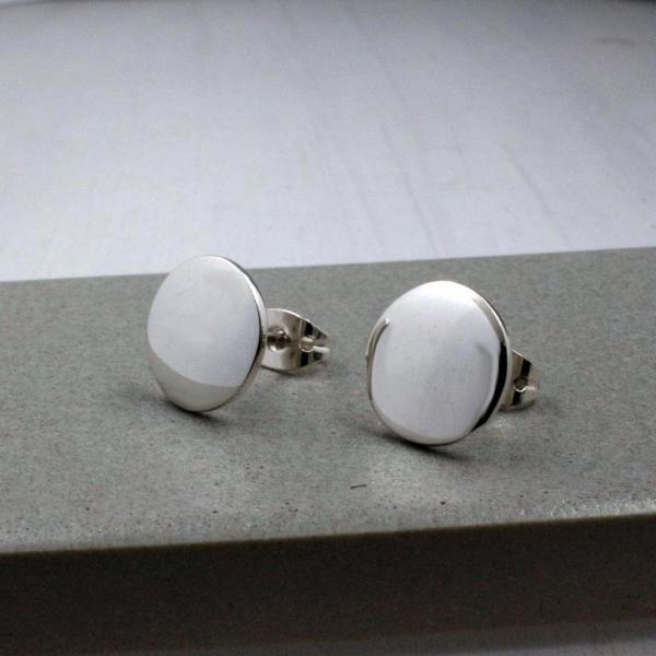 Small Disc Sterling Silver Earrings With High Polished Silver Finish | Silver Post Earrings picture