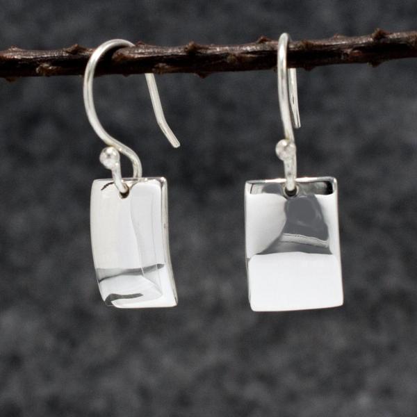 Small Rectangle Sterling Silver Earrings With High Polished Silver Finish | French Wire Silver Earrings