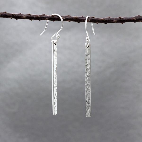 Slab Sterling Silver Earrings With Hammered Silver Finish | French Wire Silver Earrings picture
