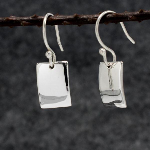 Small Rectangle Sterling Silver Earrings With High Polished Silver Finish | French Wire Silver Earrings picture