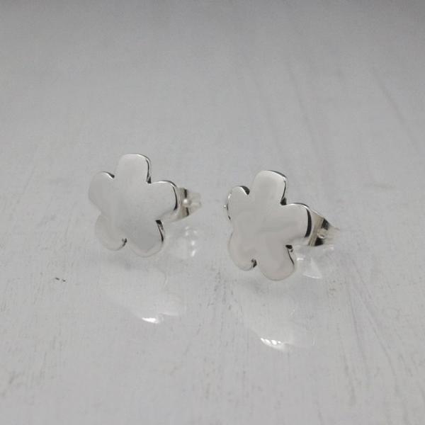 Small Clover Flower Sterling Silver Earrings With High Polished Silver Finish | Silver Post Earrings picture