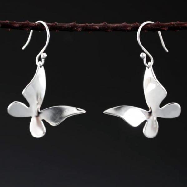 Queen Butterfly Sterling Silver Earrings With High Polished Silver Finish | French Wire Silver Earrings picture