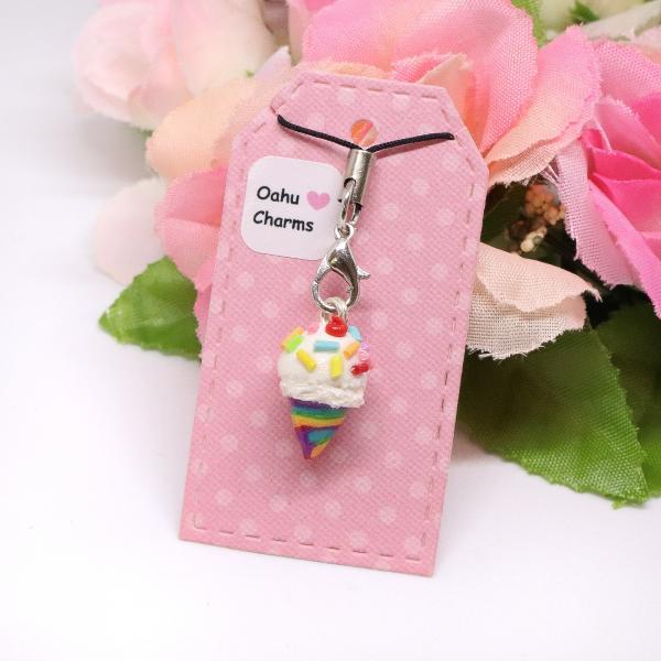 Vanilla and Rainbow Ice Cream Polymer Clay Charm picture