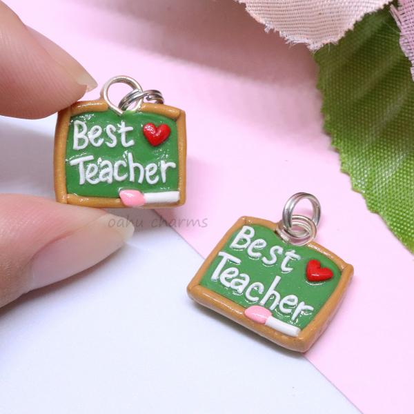 'Best Teacher' Chalkboard Polymer Clay Charm picture