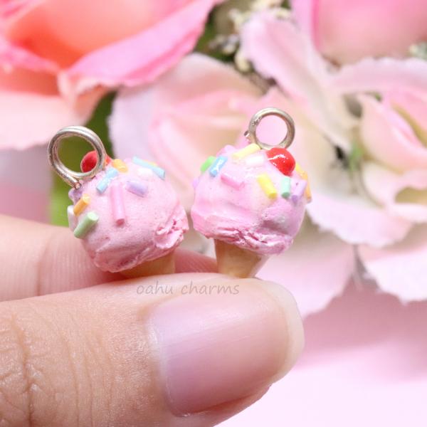 Pink Sprinkle Ice Cream Polymer Clay Charm picture