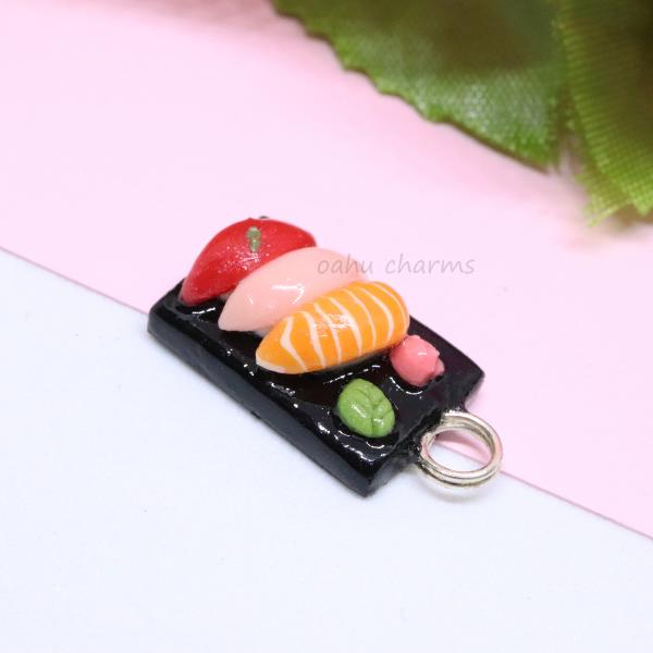 3 Piece Sushi Platter Polymer Clay Charm picture