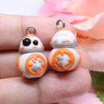 White and Orange Space Robot Polymer Clay Charm