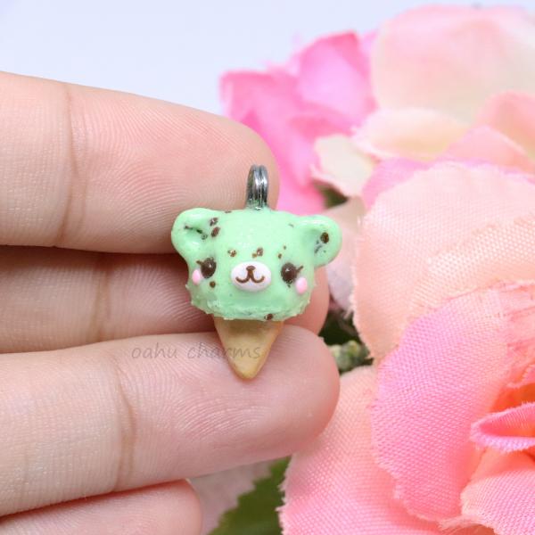 Mint Bear Ice Cream Polymer Clay Charm picture