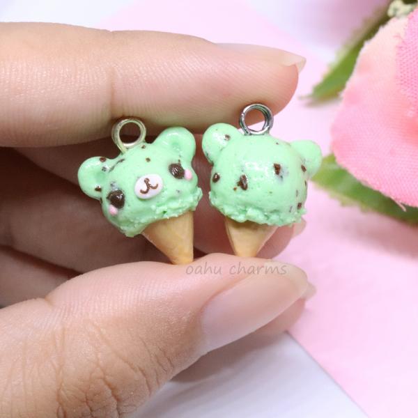Mint Bear Ice Cream Polymer Clay Charm picture
