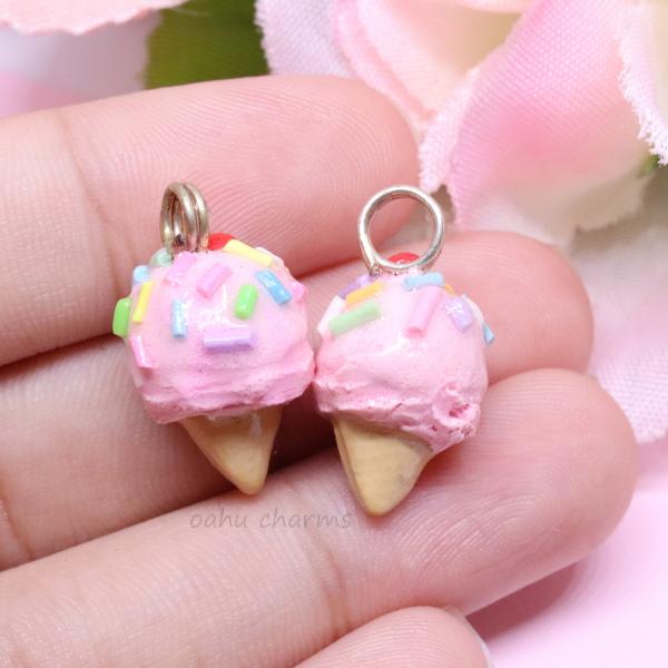 Pink Sprinkle Ice Cream Polymer Clay Charm picture