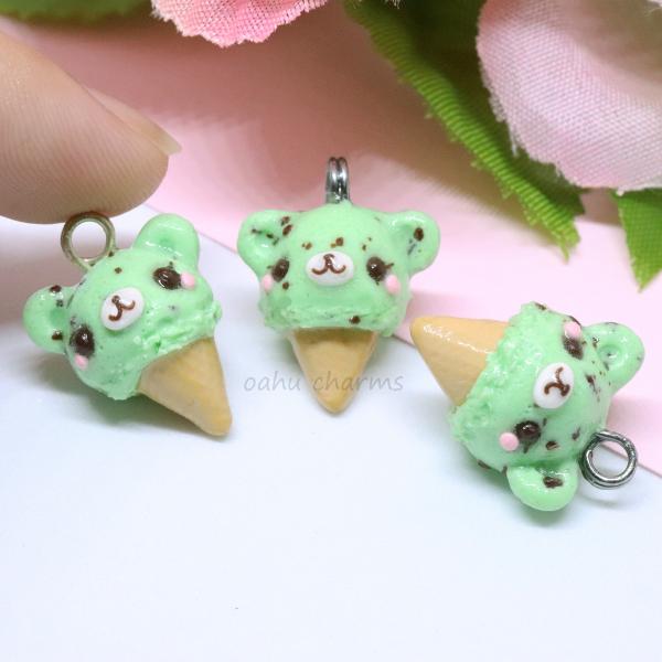 Mint Bear Ice Cream Polymer Clay Charm picture