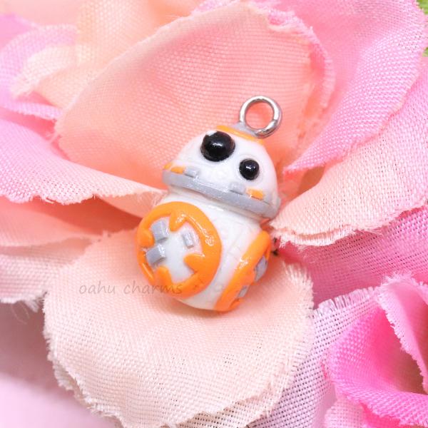 White and Orange Space Robot Polymer Clay Charm picture