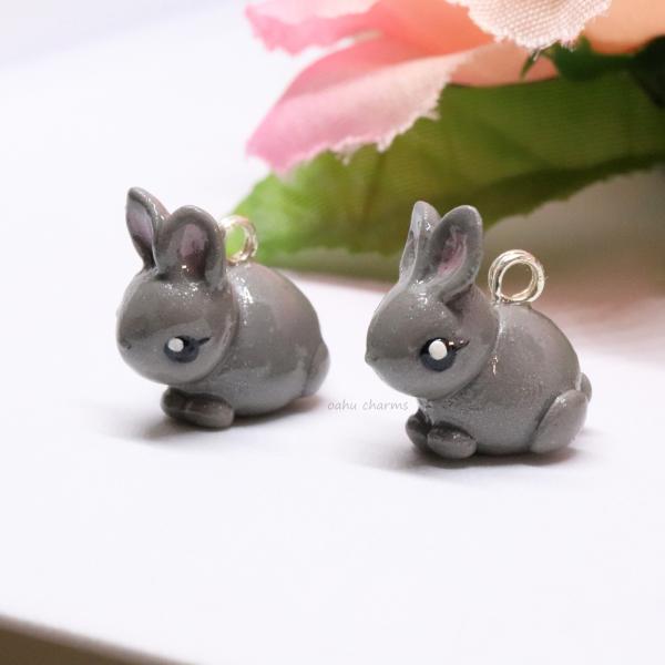 Grey Bunny Polymer Clay Charm picture