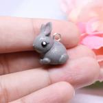 Grey Bunny Polymer Clay Charm