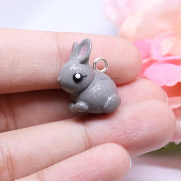 Grey Bunny Polymer Clay Charm picture