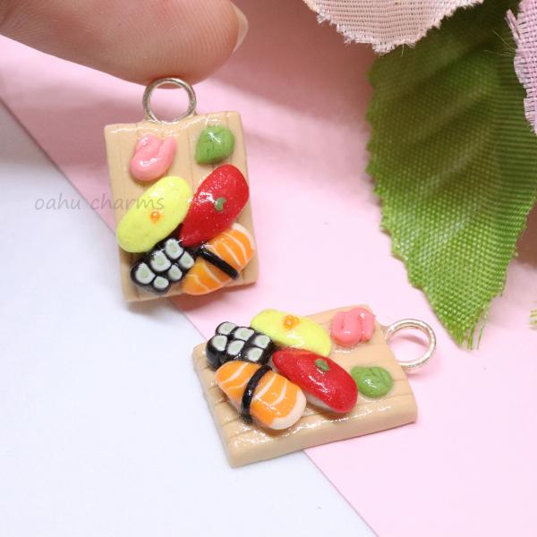 Sushi Platter 4 Piece Polymer Clay Charm picture