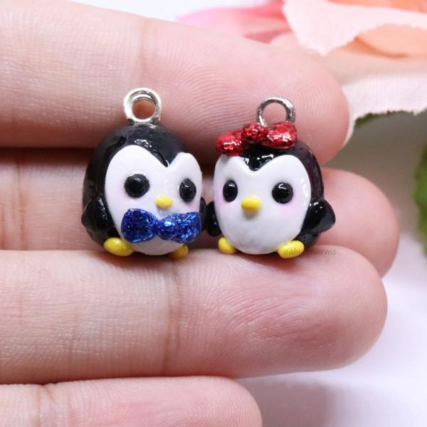 Penguin with Bow Polymer Clay Charm